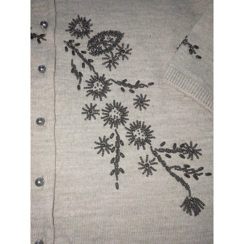Talbots Petites Women's Size Small Gray Cardigan Sweater 3/4 Sleeve Button Front - Picture 4 of 10